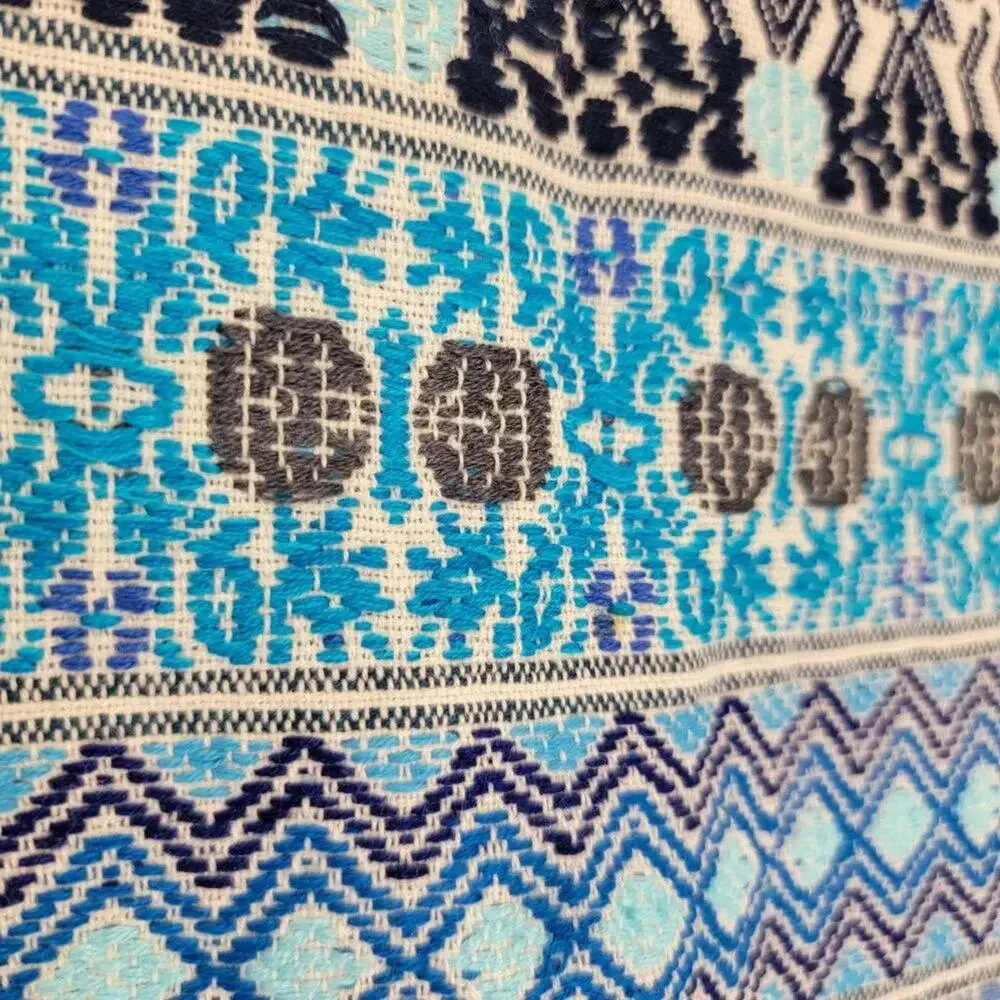 Mexican Woven Table Runner Turquoise White Aztec Boho 82